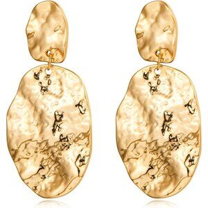 Chunky Gold Earrings for Women - Hammered Gold Plated Dangle Drop Jewelry Gifts